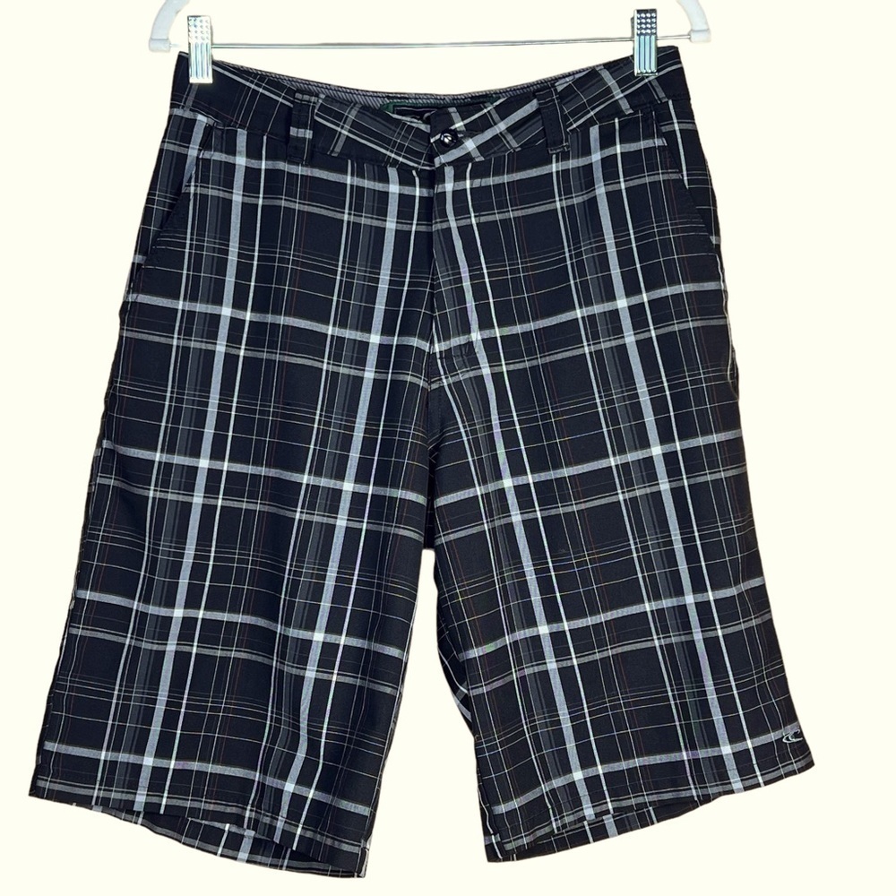 O’Neill Men’s Black & White Plaid Bermuda Length Shorts Size 30 EUC